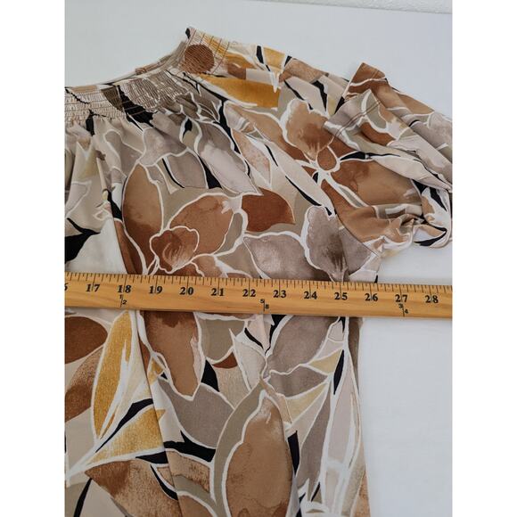 Susan Garver Womens Brown Tan Floral Blouse 3X Lightweight Flowy Half Sleeves - Picture 7 of 8